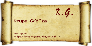 Krupa Géza névjegykártya