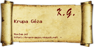 Krupa Géza névjegykártya